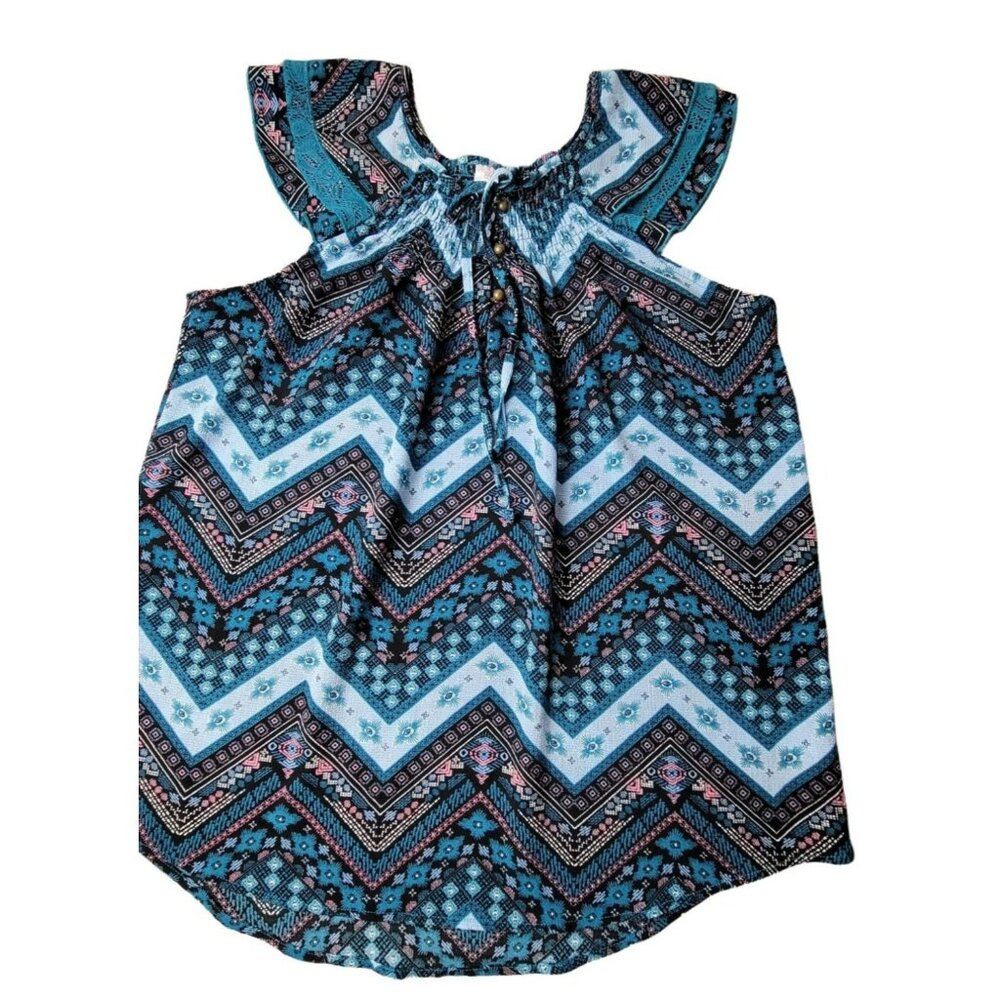 No Boundaries Blue Teal Chevron Print Tank Top